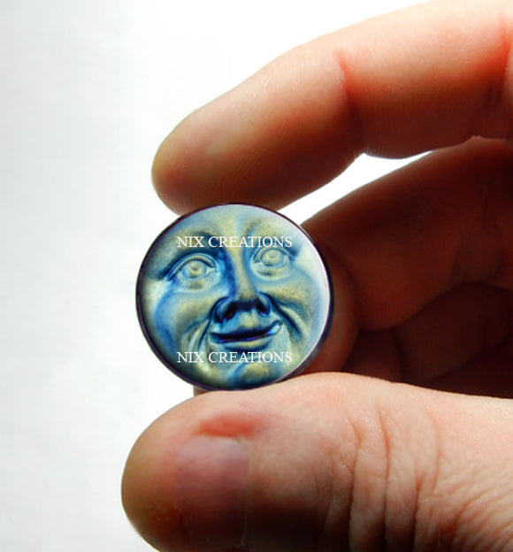 Iridescent Moon Face Glass Cabochon - for Jewelry and Pendant Making