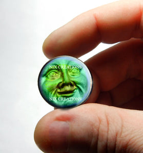 Iridescent Blue Green Moon Face Glass Cabochon - for Jewelry and Pendant Making