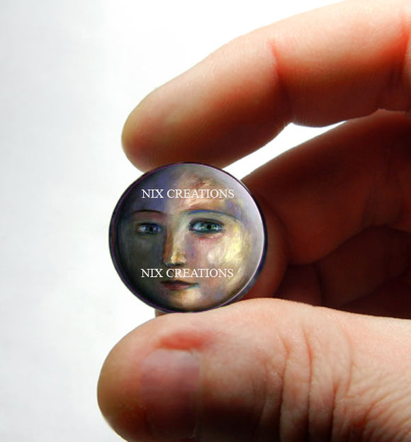 Moon Face Glass Cabochon - Design 4 - for Jewelry Making