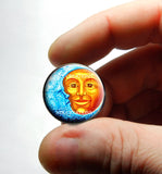 Glass Cabochon - Moon and Sun - for Jewelry and Pendant Making